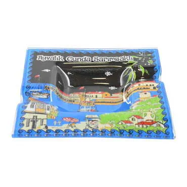 Toptan Ayvalık Temalı Dekorlu Cam Küllük 100X100 mm - 2