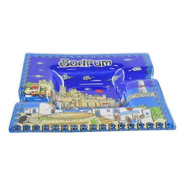 Bodrum Themed Decorated Glass Ashtray 100X100 Mm - 2
