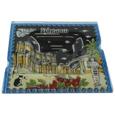 Ephesus Themed Decorated Glass Ashtray 100X100 Mm - 3