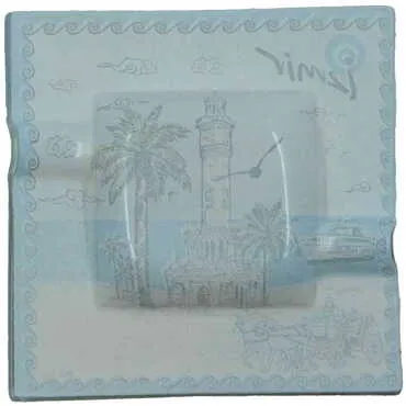 Izmir Themed Decorated Glass Ashtray 100X100 Mm - 2