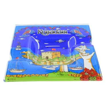 Kusadasi Themed Decorated Glass Ashtray 100X100 Mm - 2