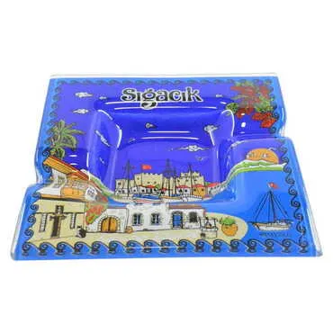 Toptan Sığacık Temalı Dekorlu Cam Küllük- 100x100 Mm - 2