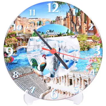 Toptan Pamukkale Temalı Myros Yuvarlak Saat 17 cm