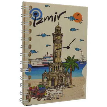 Izmir Themed Custom Printed Wood Cover Notebook 90X140 Mm - 3