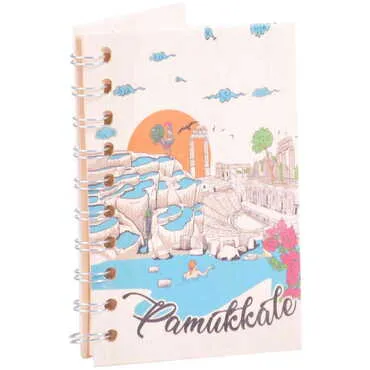 Toptan Pamukkale Temalı Ahşap Kapaklı Defter 90x140 mm