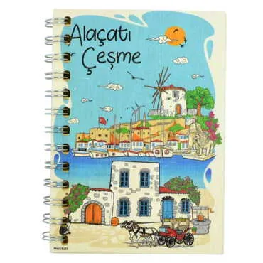 Alacati Region Themed Custom Printed Wood Cover Notebook 120x170 mm
