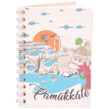 Toptan Pamukkale Temalı Ahşap Kapakli Defter 120*170 Mm