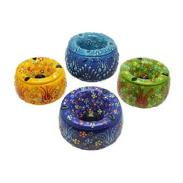 Turkish Ceramic Relief Ashtray With Lid Medium Size - Standart