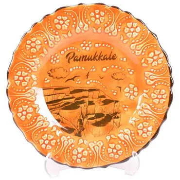 Toptan Pamukkale Temalı Çini Turkuaz Tabak 18 cm