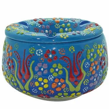 Turkish Ceramic Relief Ashtray With Lid Large Size