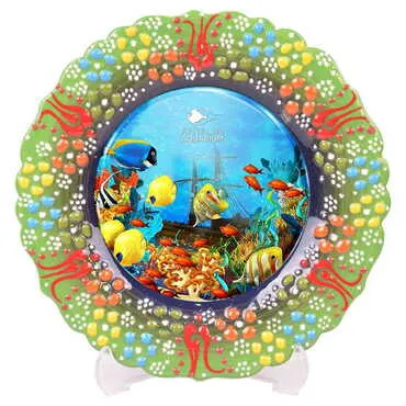 Aquapark Themed Turkish Ceramic Plate With Epoxy 12 Cm