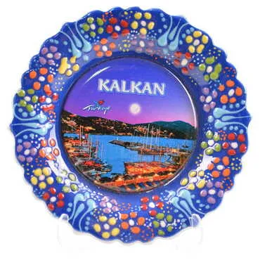 Toptan Kalkan Temalı Çini Myros Resim Tabak 12 cm