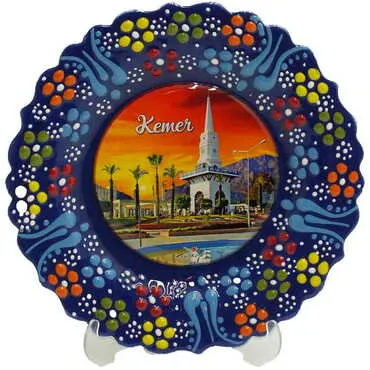 Kemer Themed Turkish Ceramic Plate With Epoxy 12 Cm