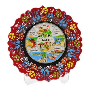 Ayvalik Themed Turkish Ceramic Plate With Epoxy 18 Cm