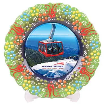Cable Card Themed Turkish Ceramic Plate With Epoxy 18 Cm
