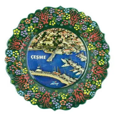 Cesme Themed Turkish Ceramic Plate With Epoxy 25 Cm
