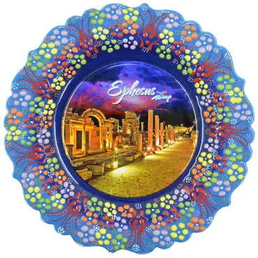 Ephesus Themed Turkish Ceramic Plate With Epoxy 25 Cm
