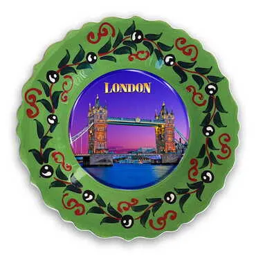 London Themed Turkish Ceramic Plate With Epoxy 25 Cm
