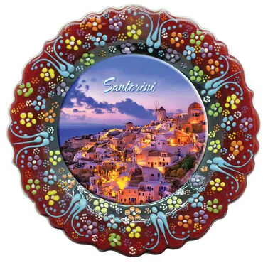 City Themed Turkish Ceramic Plate With Epoxy 25 Cm