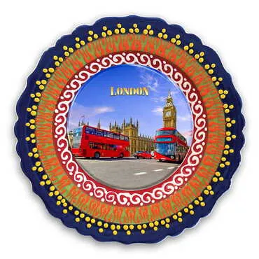 Toptan Londra Temalı Çini Myros Resim Tabak 30 cm