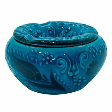 Turkish Ceramic Turquoise Ashtray with Lid Small Size - Standart