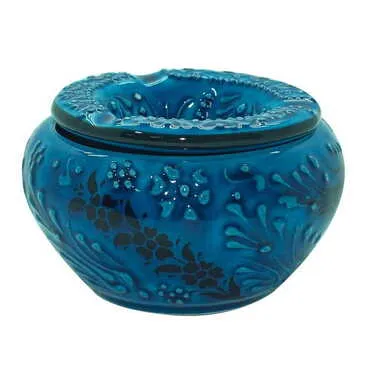 Turkish Ceramic Turquoise Ashtray with Lid Small Size - Standart - 2