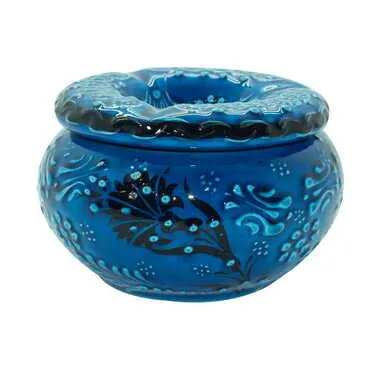 Turkish Ceramic Turquoise Ashtray with Lid Big Size