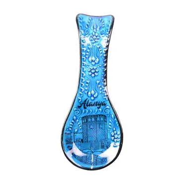 Alanya Themed Turkish Ceramic Turquoise Spoon Rest - 2