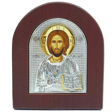 Wooden Base Silver Jesus Serigraphy Gold Icon 85X100 mm