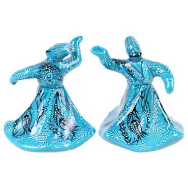 Turkish Ceramic Turquoise Whirling Dervish Figurine Big Size