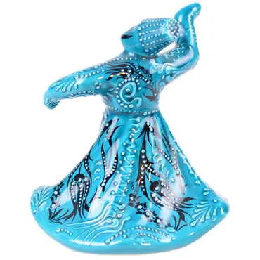 Turkish Ceramic Turquoise Whirling Dervish Figurine Big Size - Standart - 2