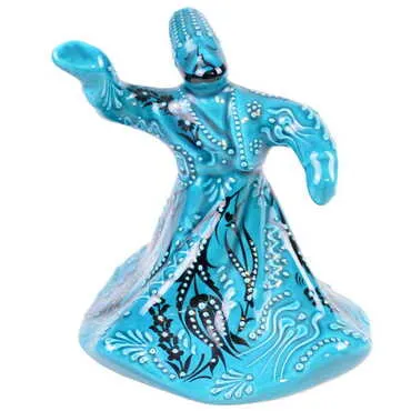 Turkish Ceramic Turquoise Whirling Dervish Figurine Big Size - Standart - 3