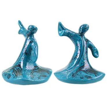 Turkish Ceramic Turquoise Whirling Dervish Figurine Large Size