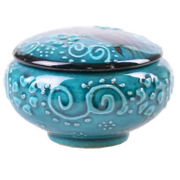 Turkish Ceramic Round Jewelry Box Small Size - Standart - 2