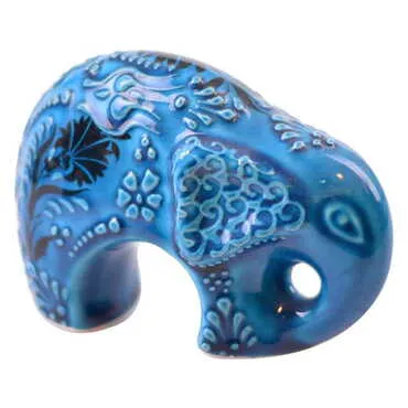 Turkish Ceramic Hand Painted Elephant Figurine Small Size