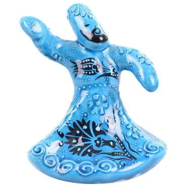 Turkish Ceramic Whirling Dervish Turquoise Figurine Small Size