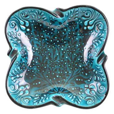 Turkish Ceramic Turquoise Square Ashtray Big Size
