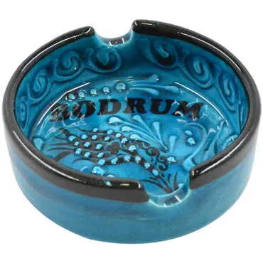 Bodrum Themed Turkish Ceramic Turquoise Ashtray Big Size - Standart - 2