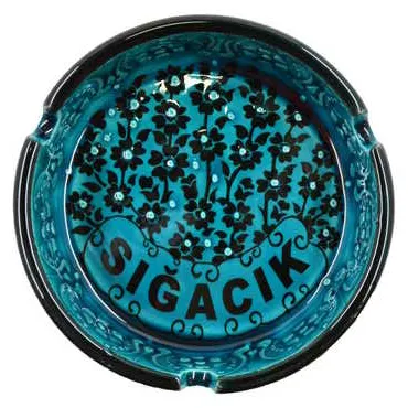 Sığacık Themed Turkish Ceramic Turquoise Ashtray Big Size