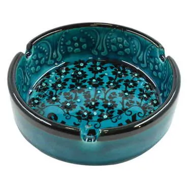 Sığacık Themed Turkish Ceramic Turquoise Ashtray Big Size - 13 - 3