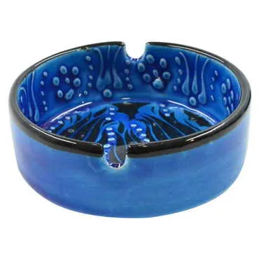 Sarimsakli Themed Turkish Ceramic Turquoise Ashtray Big Size - 2