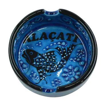 Alacati Themed Turkish Ceramic Turquoise Ashtray Small Size - 2