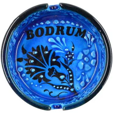 Bodrum Themed Turkish Ceramic Turquoise Ashtray Small Size - 3