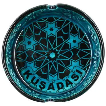 Kusadasi Themed Turkish Ceramic Turquoise Ashtray Small Size