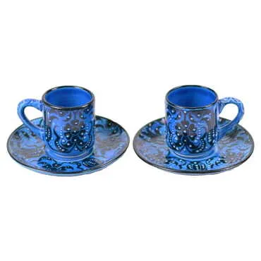 Turkish Ceramic Turquoise Coffee Glass Set of 2 Pcs