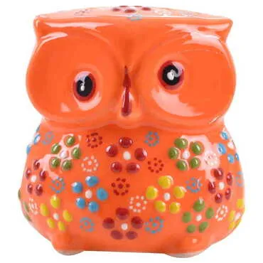 Turkish Ceramic Relief Handpainted Owl Figurine Medium Size