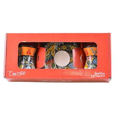 Turkish Ceramic Special Relief Tea Cup Set of 2 Pcs - 2