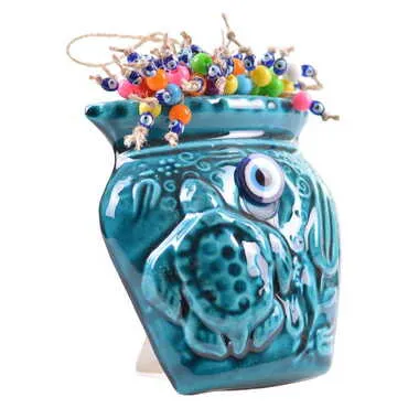 Turkish Ceramic Turquoise Wall Pot Hanging Accessory - 2
