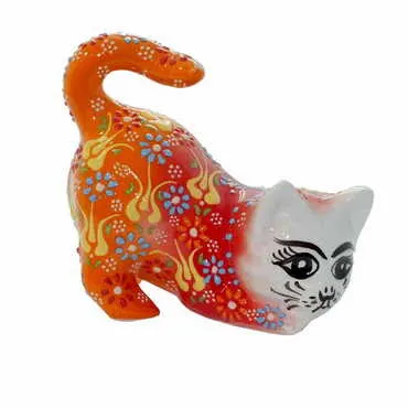 Turkish Ceramic Relief Cat Figurine Big Size