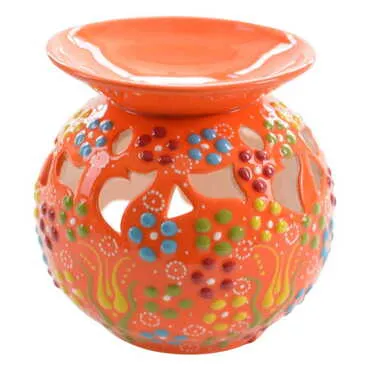 Turkish Ceramic Relief Oil Burner with Candle Holder - 2